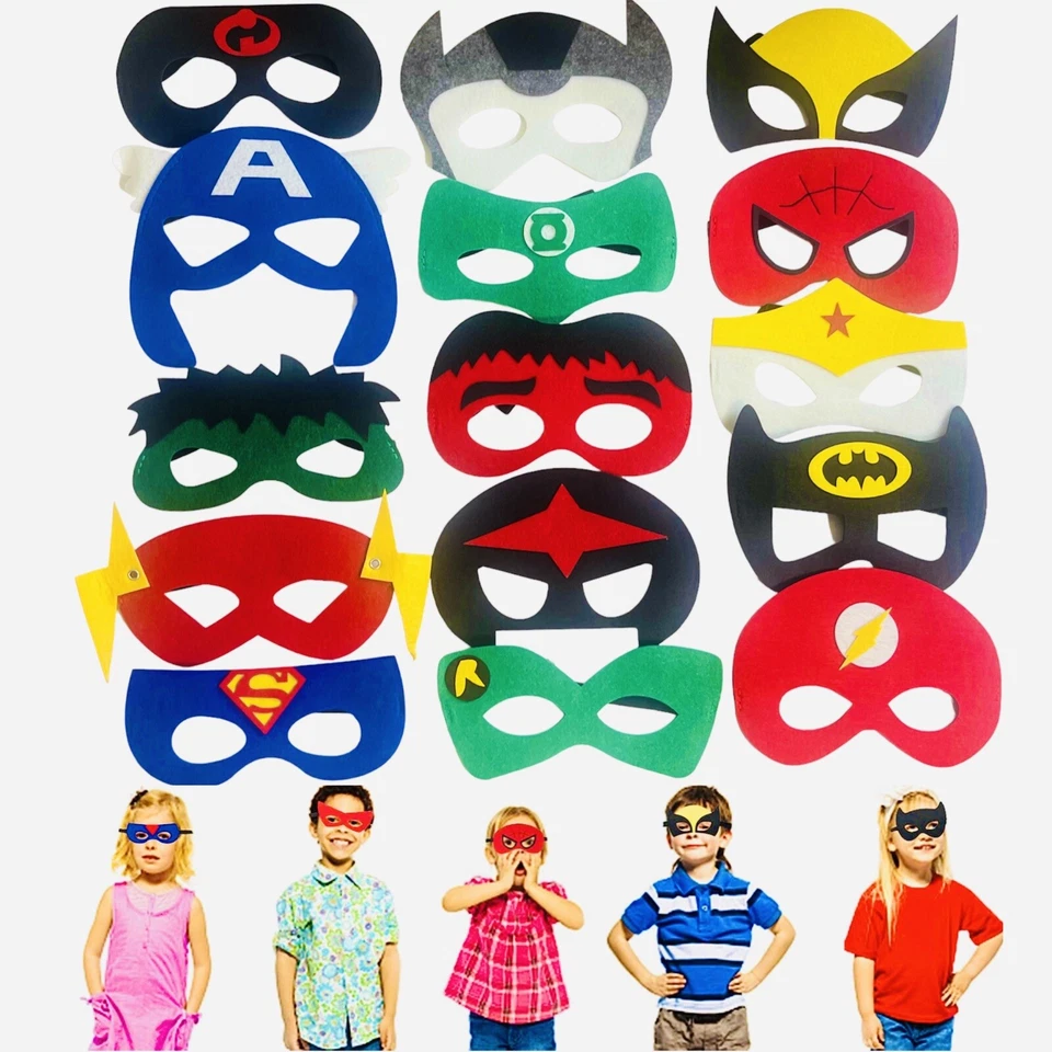 Superhero Felt Masks Party Favor Cosplay Toy Boys & Girls Avengers (15 assorted) - Image 1 of 4
