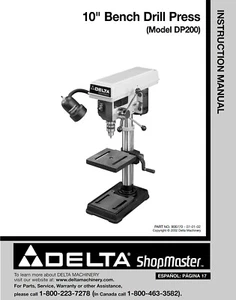 Delta DP200 10" Drill Press Instructions Manual - Bild 1 von 1