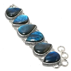 Wonderful Labradorite Gemstone Handmade 925 Sterling Silver Bracelet Jewelry - Picture 1 of 6