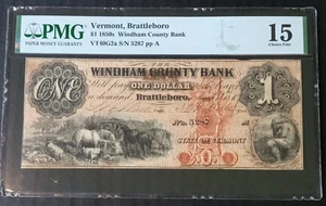 VT $1 BRATTLEBORO Vermont Windham County Bank March 1857 PMG 15 Ch Fine VT40 G2a - Picture 1 of 3