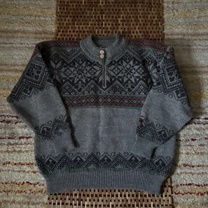 Dale of Norway Thunder Bay Wool Sweater Grey Red Green Pullover Small S - Picture 1 of 3