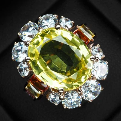 Anillo de plata de ley 925 con halo de oro rosa deliciosa turmalina amarilla pálida 12,05 quilates Foto 1 de 4