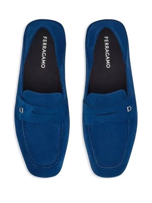 $795 FERRAGAMO - "HYBRID LOAFER" Suede Blue Loafers - 8 EE - Image 1 of 4