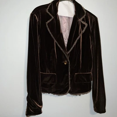 Винтажный 80-х 90-х Pierre Cardin коричневый бархат резинке укороченный куртка Sz 10 - Изображение 1 из 4