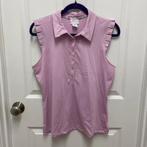 Ladies NWOT SIGRID OLSEN Pink Mauve Ruffle Sleeveless Polo Golf Shirt - Size XL - Picture 1 of 8