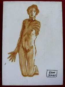 EGON SCHIELE oil painting on canvas, vtg stamped signed - Picture 1 of 5