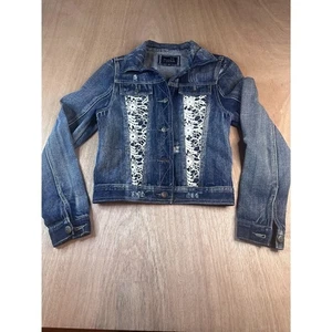 Rue21 Girls M (10-12) / Juniors M Denim Jacket Lace Distressed Y2K Jean Jacket - Picture 1 of 6