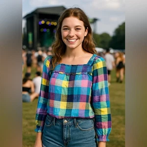 🩵💜🩵Marc by Marc Jacobs Camisa Blusa Grande Algodón Negro Cuadros - Imagen 1 de 8