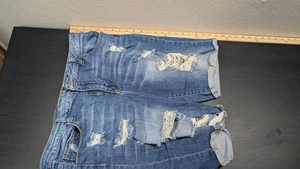 Ms Cello Distressed Ripped Jean Shorts Size 2X Uneven Fray Bermuda High Rise - Picture 1 of 7