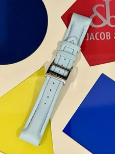 UNWORN JACOB & CO 20MM PASTEL BLUE POLYURETHANE WATCH BAND STRAP STEEL BUCKLE - Picture 1 of 4