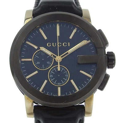 GUCCI G Chrono Watches 101.2 blackDial Stainless Steel/Embossed Leather Qu... - Image 1 of 4
