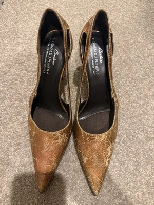 Donald J Pliner Couture Heels Sz 6 Made In Italy Bronze Molten Leather Vintage - Image 1 of 4