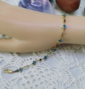 Diamonique Blau CZ 14K Gold Kette Armband DQ CZ 14KT Mexiko - Bild 1 von 11