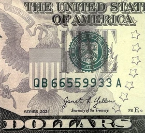 66559933 - Fancy Quad Doubles Serial - GEM 2021 $5 Bill Federal Reserve Note - Picture 1 of 3