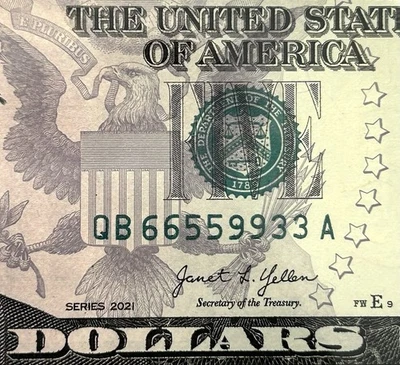 66559933 - Fancy Quad Doubles Serial - GEM 2021 $5 Bill Federal Reserve Note - Image 1 of 3