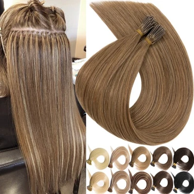 CLEARANCE Stick I Tip Hair Extensions Micro Loop Ring Tip Remy Human Hair Brown - Image 1 of 4