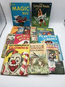 Lot - 14 Wonder Books Children's 1940's 1960's Magic Bus Cinderella Casper - Picture 1 of 6