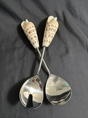 Pottery Barn Serving Set Utensils Shell Handles 10” - Image 1 of 4