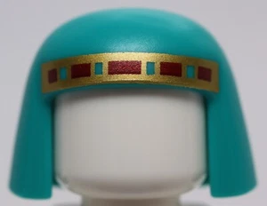 Lego Dark Turquoise Minifig Headgear Nemes with Gold and Dark Red Trim Pattern - Picture 1 of 1