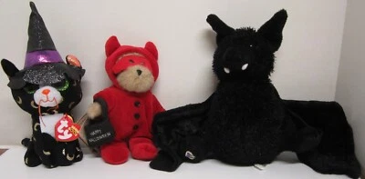 Halloween Plush Ty Beanie Pandora Cat Witch Boyds Devin Devil Ganz Bat No Code - Image 1 of 4