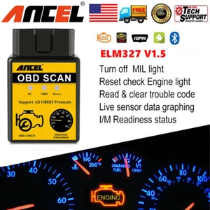 Bluetooth ELM327 V1.5 Diagnostic OBD2 Car Engine Scanner Tool Fault Code Reader - Picture 1 of 8