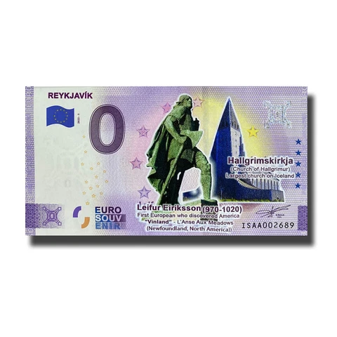 0 Euro Souvenir Banknote Rejkavik Colour Iceland ISAA 2022-1 Cover