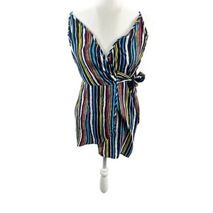 Wild Honey Blue Multicolor Striped Sleeveless Wrap Dress Sz S V-neck Casual - Picture 1 of 9