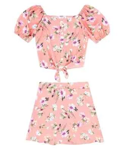 SPEECHLESS Big Girls 2-Piece Woven Scooter Set Floral Pink Size 7 - Picture 1 of 2