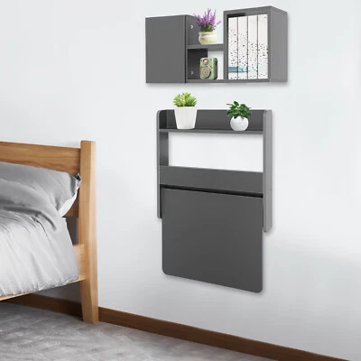 Mesa rectangular plegable plegable para computadora portátil que ahorra espacio montada en la pared gris  Foto 1 de 4