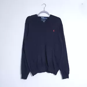 Vintage Ralph Lauren V Neck Pullover Herren XL Navy Pima Cotton Polo Pony 90s Blau - Bild 1 von 11