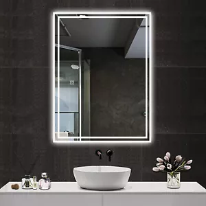 Bathroom LED Mirror With Demister Touch Sensor Illuminated Lights Anti-fog - Picture 1 of 36