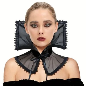 Gothic Schwarz Mesh Fake Kragen Hals Dünn Atmungsaktiv Schnürung Cover Up Choker - Bild 1 von 5