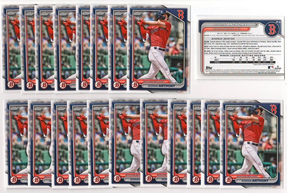 X25 Roman Anthony 2024 Bowman Draft #19 Rookie Card RC lote/conjunto Boston Red Sox!!! - Imagem 1 de 1
