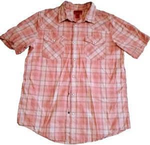 Foundry Western  Shirt Mens LT Red Plaid Short Sleeve Pearl Snap 100% Cotton - Picture 1 of 5