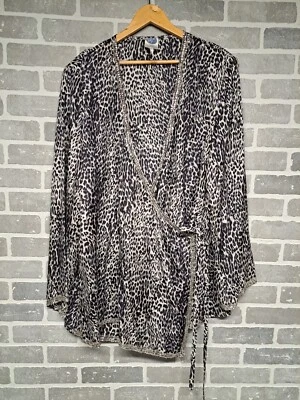 Diane Gilman Womens Vintage 90s Leopard Print Silk Wrap Sequin Top Size 3X - Image 1 of 4