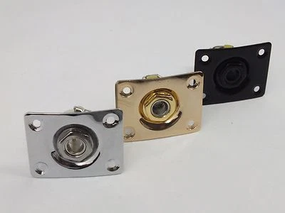 Rectangular JACK PLATE & SOCKET for LP Tele Style Guitar - Chrome Black or Gold - Image 1 of 4
