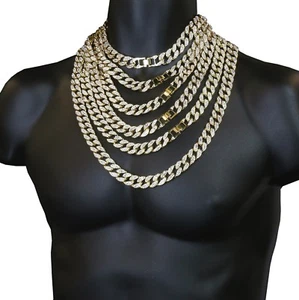 Miami Cuban Link 14k Gold Plated 14"-30" Cubic-Zirconia Choker Hip Hop Chain - Picture 1 of 7