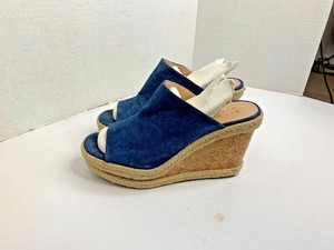 Alex + Alex Womens Sz 8 Blue Wedge Espadrille Cork 4.5 in Heel Slide Sandal Shoe