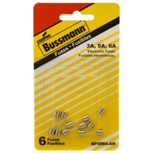 Cooper Bussmann 3A/5A/6A Glass Tube Electronic Fuse 5x20mm BP/GMA-AH (6-pack) - Picture 1 of 3
