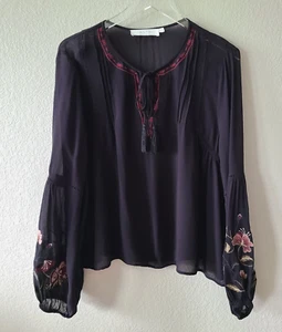 ASTR The Label Embroidered Sheer Women Blouse Shirt Large Festival Western Boho - Picture 1 of 13
