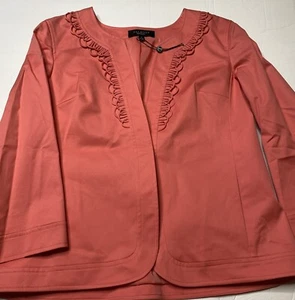 Talbots Coral Cotton Jacket NWT Size 6 Cropped 3/4 Sleeve Casual Office Classic - Picture 1 of 4
