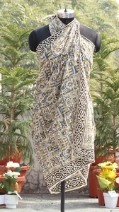 Beach Wrap Pareo, Hand Block Printed Cotton Sarong, Long Scarf, Large Sarong, - Picture 1 of 14