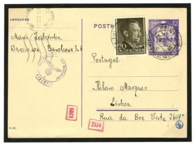 POLAND GERMANY OCC WW2 Card UNDERCOVER ADDRESS Portugal Lisbon 1943 MC318 - Image 1 of 4