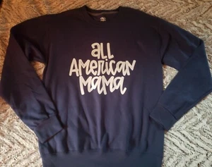 Women's custom patriotic navy blue All American Mama sweatshirt size Small - Picture 1 of 3