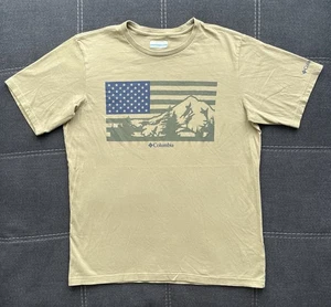 Columbia Sportswear Co T-Shirt American Flag W/ Mountains Print Mens L Green - Picture 1 of 7