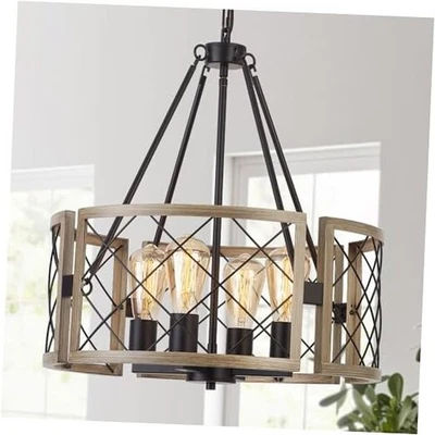 Modern Farmhouse Chandelier, Rustic 4-Light Dining Room Chandelier Grey Wood - Image 1 of 4