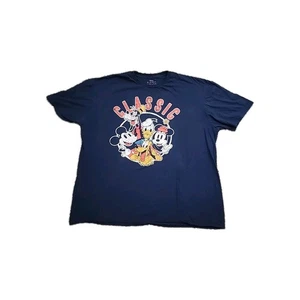 Disney Mickey Mouse Shirt Mens 2XL Blue Graphic Tee Classic Pluto Goofy Donald - Picture 1 of 6