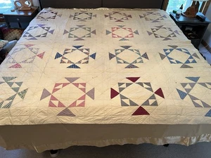 Very Old Feedsack Handmade Quilt All Hand Done 79 X 75 Unfinished & Some Wear #1 - Picture 1 of 15