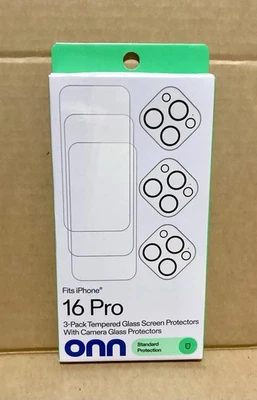 Onn iPhone 16 Pro Tempered Glass Screen Protectors 3 Pack Apple Smart Phone New - Image 1 of 4