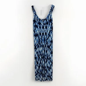 Ralph Lauren Chaps Maxi Dress Medium Blue White Geometric Print Vacation Cruise - Afbeelding 1 van 8